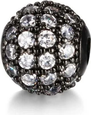 Produktbild von Schmuck-Perlen 3 Stück, Charm für Armbänder glitzernd, 5 mm, Schwarz, Silber