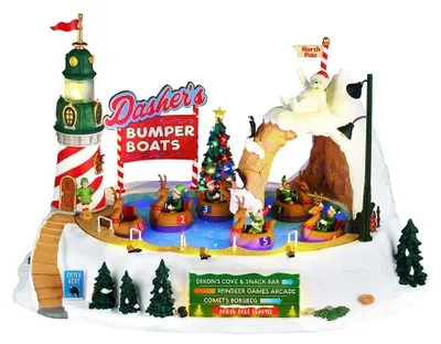 Bumper Boats – Weihnachtsdorf-Dekoration, 36 cm breit, beleuchtet