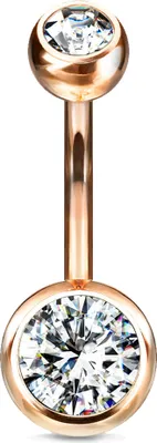 Produktbild von viva-adorno 1,6 x 10 x 5+8 mm Bauchnabel Piercing Banane Titan G23 Bananabell Doppel Kristall Kugeln Zirkonia Z323, rosegold / klar