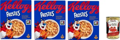 Produktbild von Frosties, knusprige Cornflakes aus Mais mit leckerem Frosting – Frühstückscerealien ohne künstliche Farb- und Aromastoffe 3x 330g + Italian Gourmet polpa 400g