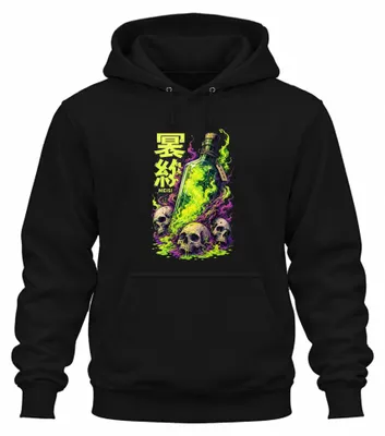Zdjęcie produktu dla MEIS! Butelka z motywem czaszki, styl japoński, Y2K, bluza z kapturem, czarna, rozmiar S