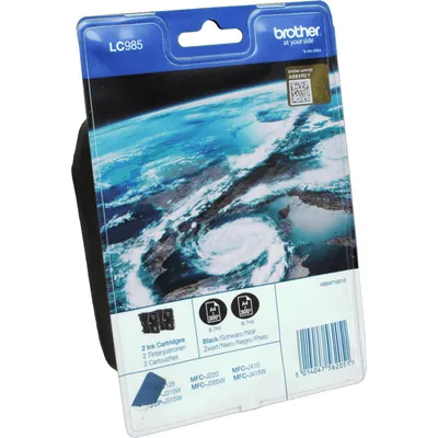 Produktbild von Brother LC-985BKBP2DR, Standardertrag, Schwarz, Tinte auf Pigmentbasis, 2 Stück(e), Multipack