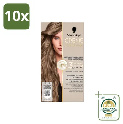 Zdjęcie produktu dla 10 sztuk Schwarzkopf Creme Supreme 7-16, trwała farba do włosów - chłodny, ciemny popielaty blond - 245g - zestaw ekonomiczny