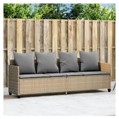 Produktbild von Loungebett für den Außenbereich mit Liegefunktion, 3-Sitzer Balkonsofa, Gartensofa aus Polyrattan, Gartenliege, Relaxliege, Sonnenliege mit Dach in Beige