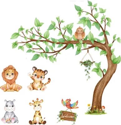 Produktbild von Stück Dschungel Wandtattoo,90x30 CM Wandaufkleber Kinderzimmer, Blätter Wandsticker, Cartoon Wandfiguren, Babyzimmer Kinderzimmer Schlafzimmer Wanddeko