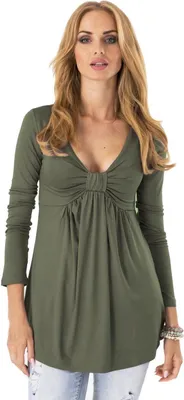 Produktbild von Longshirt weit geschnitten V-Ausschnitt Top; Khaki S/M 36/38