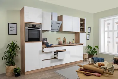 Produktbild von Küche Küchenzeile Leerblock grifflos Eiche Weiß Lorena 330 cm Respekta