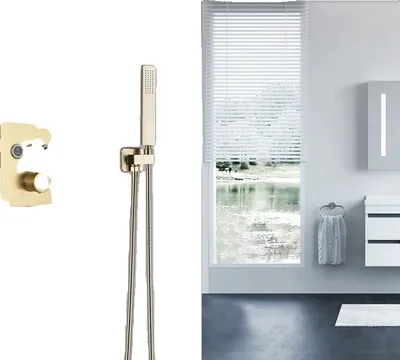 Produktbild von Decken-LED-Regendusche, Fernbedienungsbeleuchtung, thermostatische Steuerung, Bürstetes Gold