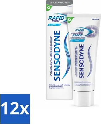 Produktbild von Sensodyne Zahnpasta – Schnelle Linderung – Linderung empfindlicher Zähne – 75 ml - Vorteilspack - 12 Stücke