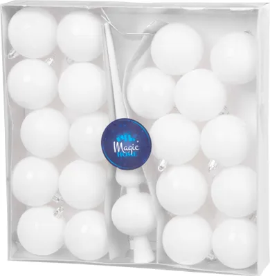 Productafbeelding van Kerstballenset MagicHome Kerst, 21 stuks, 6 cm, wit, met piek