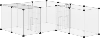 Produktbild von Pawhut DIY Kleintier-Laufstall mit 20 Harzplatten, Kaninchenzaun, modularer Käfig für Meerschweinchen, Chinchillas, 175 x 70 x 45 cm, Weiß