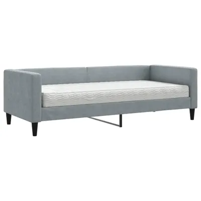 Zdjęcie produktu dla vidaXL Leżanka z materacem jasnoszara 80x200 cm tkanina