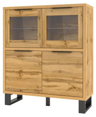 Produktbild von Highboard Halle Vitrinenschrank 120x45x140cm Wotan Eiche 4-türig
