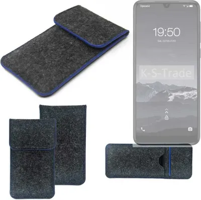 Produktbild von K-S-Trade Handy-Hülle Schutz-Hülle kompatibel mit Qilive Q3 Filztasche Pouch Tasche Case Sleeve Filzhülle dunkelgrau, blauer Rand