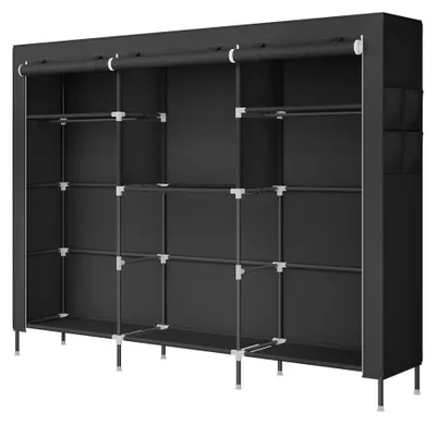 Zdjęcie produktu dla Szafa na ubrania z drążkiem i kieszeniami bocznymi | Czarna | 189x45x180 cm