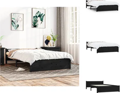 Produktbild von vidaXL Massivholzbett Schwarz 135x190 cm -  Betten & Bettgestelle
