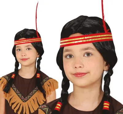 Immagine prodotto di Trecce indiane carnevale cerchietto capelli piuma copricapo bambini gioco di ruolo accessorio, colore: nero