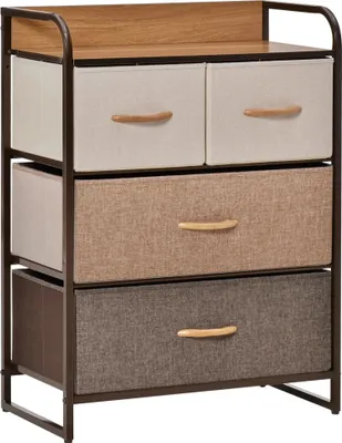 Produktbild von Stoff-Kommode mit Schubladen - Aufbewahrungskommode - Klappbare Holzplatte - Stabiler Metallrahmen - Für Schlafzimmer/Wohnzimmer - Mehrfarbig