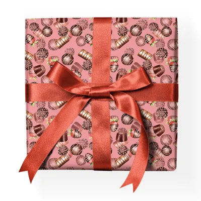 Produktbild von Rosa Schoko-Pralinen Geschenkpapier mit Konfekt auf Streifen - G23082, 32 x 48cm