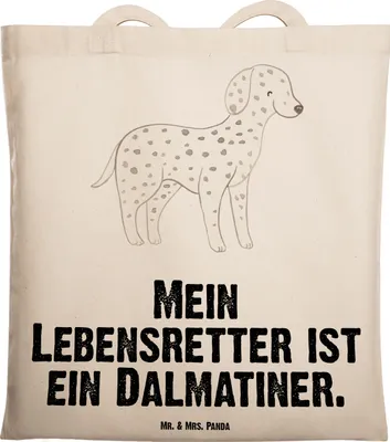 Produktbild von Mr. & Mrs. Panda Stoffbeutel Dalmatiner Lebensretter - Transparent - Geschenk, Shopping Tasche, Einkaufstüte, Dalmatinac, Laptoptasche, Tote Bag, Jutebeutel