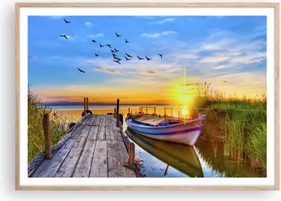 Produktbild von Gerahmtes Poster - Rahmen in heller Eiche - See Boot Wasser - 100x70 cm - Wand Bild - Wanddeko - Wandbilder - Wandposter - Bilderrahmen - Bilder - Kunstdruck - Wandbild - P2NAA100x70-3983