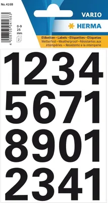 Obrázek produktu pro 10x HERMA 4168 Zahlen-Sticker 0-9 Folie schwarz Höhe: 25 mm