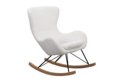 Produktbild von SalesFever Schaukelstuhl | Bezug Teddyfell | Kufen Massiv-Holz | Gestell Metall schwarz | B 75 x T 102 x H 106 cm | weiß