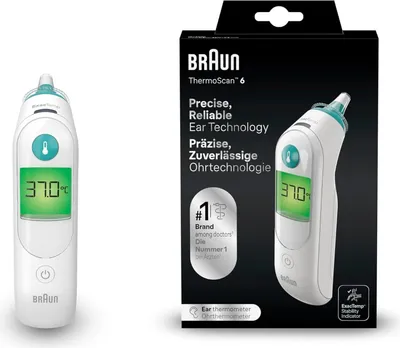 Produktbild von Braun ThermoScan 6, Kontakt-Thermometer, Weiß, Ohr, Tasten, °C, LCD