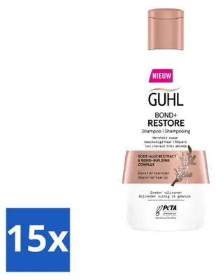 Produktbild von 15 x Guhl Bond+ Restore Shampoo für geschädigtes Haar - 250 ml - Vorteilspackung - 15 Stücke