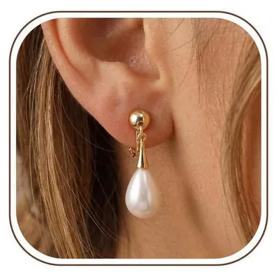 Produktbild von Ohrclips Damen Ohne Ohrlöcher 14K Gold Perlen Zirkonia Clip Ohrringe für Bräute Brautjungfern Tropfen