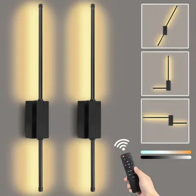 Produktbild von 2 Stück LED Wandleuchte 70cm Dimmbar 3 Farbtemperaturen Wiederaufladbar Kabellose Drehbare Wandlampe mit Fernbedienung