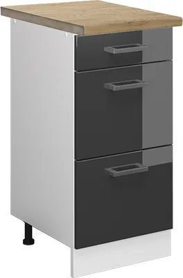 Immagine prodotto di Mobiletto base per cucina Vicco R-Line Antracite lucido 40 cm con cassetti, PL Rovere, Model 45734
