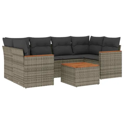 Produktbild von vidaXL 7-tlg. Garten-Sofagarnitur mit Kissen Grau Poly Rattan