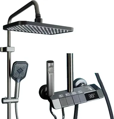 Image de Ensemble de robinetterie de douche, indicateur de température à LED, 4 modes de fonctionnement, gris
