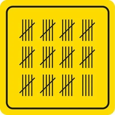 A yellow square with a grid of tally marks.