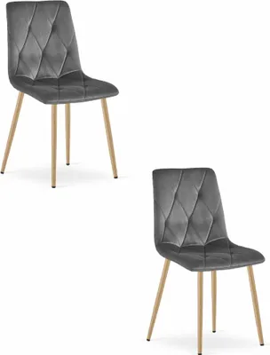 Produktbild von Esszimmer, Wohnzimmer, Bürostuhl LIBRA 2 Stück dunkelgrauer Samt / Beine holzfarben