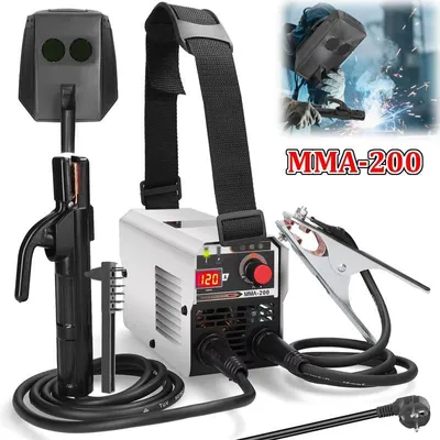 Image de Appareil de soudage MMA ARC Inverter - MMA-200 - Courant réglable - Mini et portable - Prise UE - Avec porte-électrode et masque de soudage