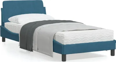 Produktbild von Design Bettgestell mit Kopfteil Blau 90x200 cm Samt, Klassische Betten 2024 Neu
