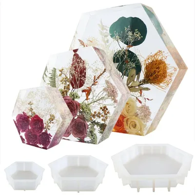Image de 3 Moules en silicone hexagonaux - Idéaux pour l'époxy et les créations DIY