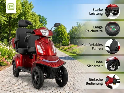 Produktbild von E-Seniorenmobil Vista Quarter-1L, Lithium-Akku, 4-Rad, 1000W, groß Sitz, Rot