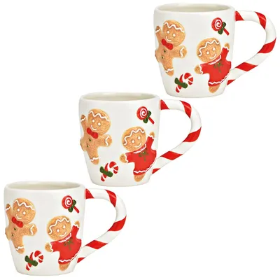 Produktbild von Lebkuchenfigur Weihnachts-Tassen Keramik 3er Set in 10 cm, 320 ml