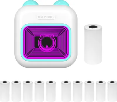 Obrázok produktu pre Mini vrecková termálna tlačiareň na okamžité fotografie, 7-farebné LED svetlo, termálna tlačiareň, pripojenie Bluetooth, s 11 kotúčmi papiera (57 x 25 mm)