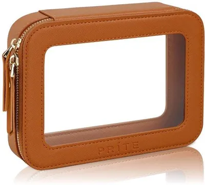 Immagine prodotto di Borsa da toilette da viaggio impermeabile da donna per trucco, beige e marrone