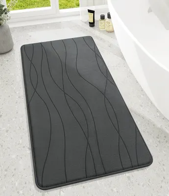 Image de Tapis de bain, tapis de bain en mousse à mémoire de forme, antidérapant, lavable, doux, absorbant, pour la salle de bain, gris foncé, 60 x 120 cm