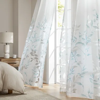 Semi-Sheer Vorhang botanisch Aqua 50x84 cm Ösen