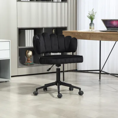 Obrázek produktu pro Kancelářská židle AIORBER, sametová, otočná o 360°, výškově nastavitelná, ručně tkaný opěrák, robustní podstavec, do ložnice, kanceláře, černá