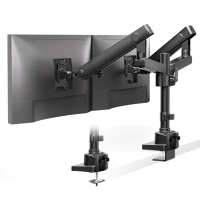 Immagine prodotto di Supporto per due monitor da 17-35 pollici - Alluminio nero - Doppio supporto da scrivania con standard VESA