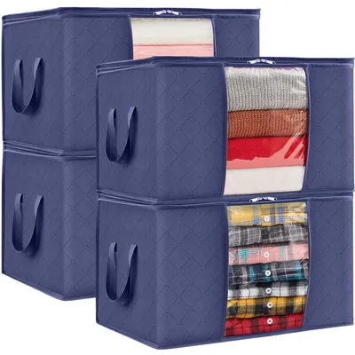 Obrázek produktu pro 4x úložný box, úložný vak, organizér na oblečení, přikrývky, lůžkoviny, peřiny, BAGGI, tmavě modrá sada 4 ks.