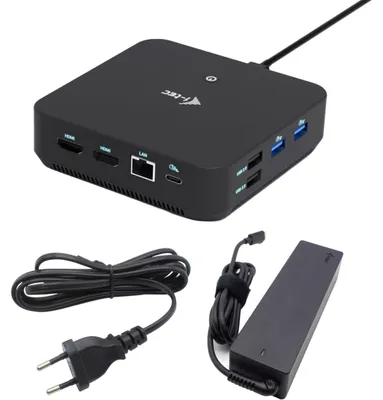 Obrázek produktu pro i-tec USB-C DP Dual HDMI Docking Station with Power Delivery 100 W + Universal Charger 100W, Kabel, USB 3.2 Gen 2 (3.1 Gen 2) Type-C, 100 W, 10,100,1000 Mbit/s, Černá, 10 Gbit/s