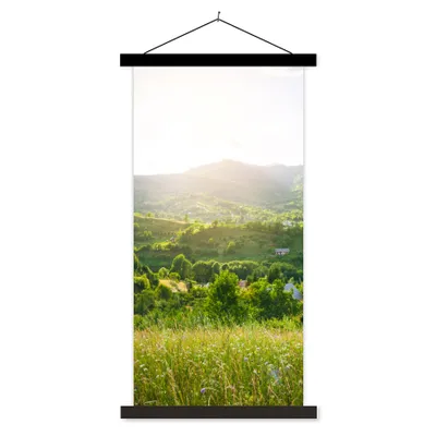 Produktbild von MuchoWow® Textilposter Wald - Landschaft - Sonne - Natur - Sonnenaufgang 60x120 cm mit schwarzem Rahmen - Magnete